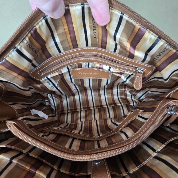 Tignanello Brown Cream Vintage Top Handle Shoulder Strap Bag Purse Multi Pocket - Picture 7 of 8